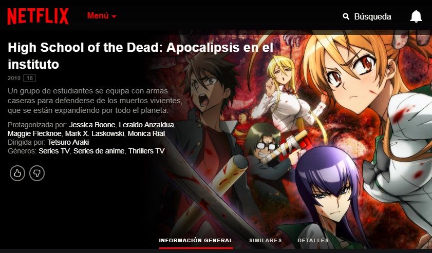 Netflix España añade a su catálogo High School of the Dead: Apocalipsis en  el instituto - Ramen Para Dos